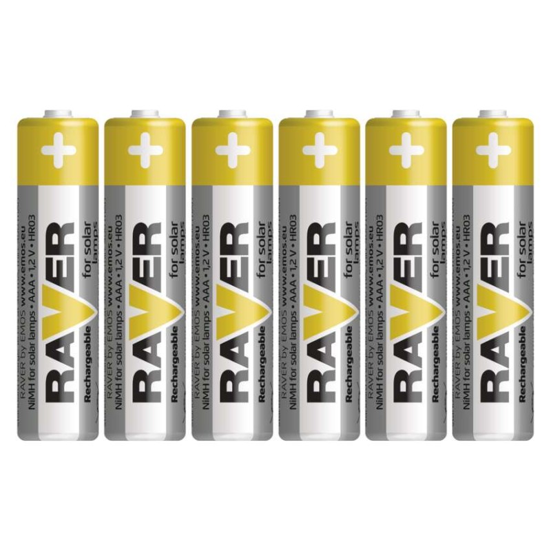 Wiederaufladbare AAA Batterien RAVER SOLAR für Solarlampen, 6 Stück