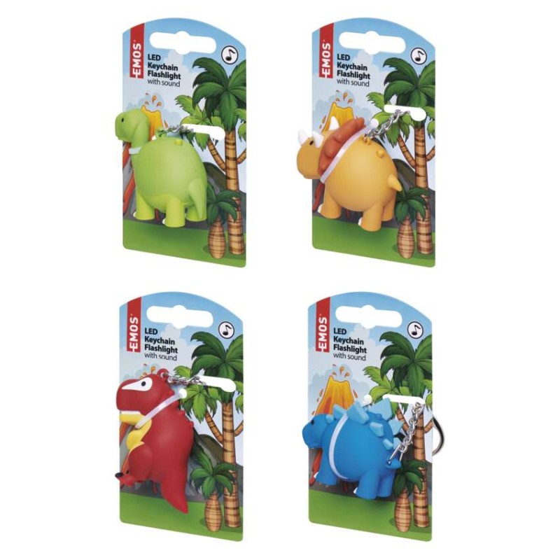 LED klíčenka – dinosauři se zvukem na LR54, 24 ks, display box
