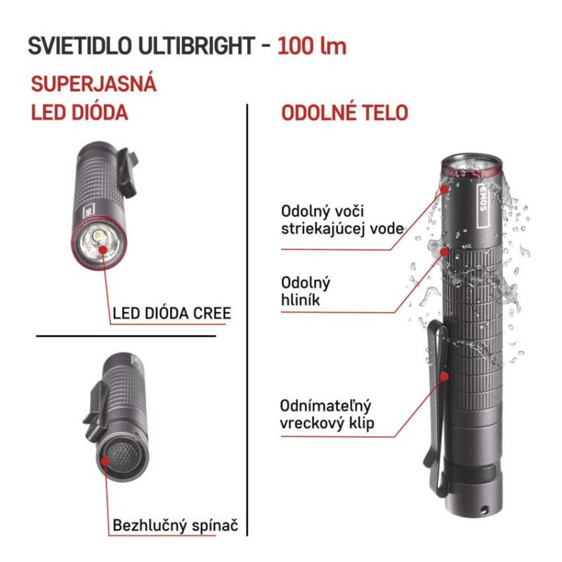 CREE LED kovové svietidlo Ultibright 50, 100lm, 1xAAA