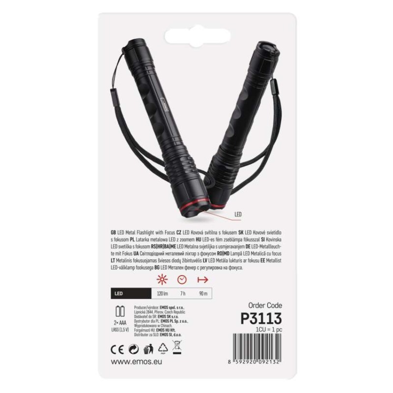 LED Metall-Taschenlampe, 120 lm, 2× AAA, FOKUS