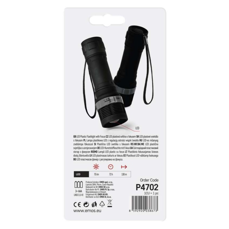 LED Taschenlampe P4702, 75 lm, 3x AAA, Fokus