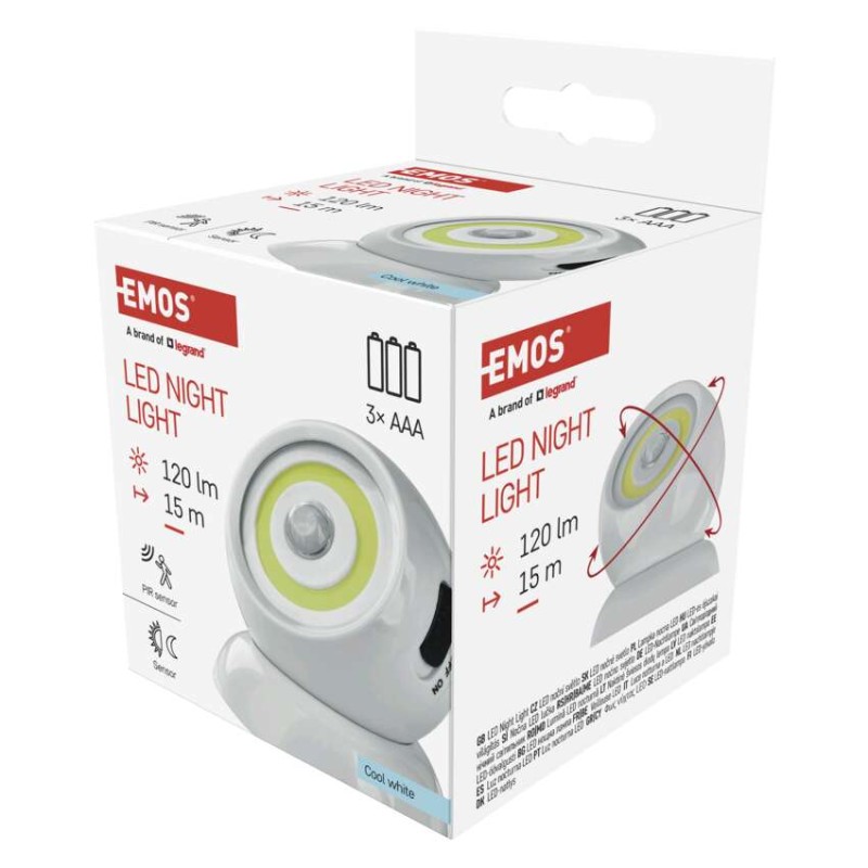 Lampka nocna LED 3x AAA, z czujnikiem ruchu i zmierzchu, magnes 