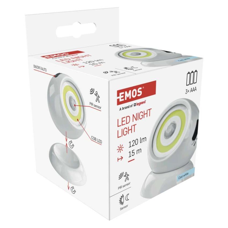 Lampka nocna LED 3x AAA, z czujnikiem ruchu i zmierzchu, magnes 