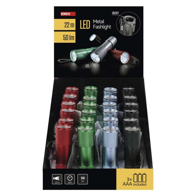 LED Metall-Taschenlampe P3848A, 50 lm, 3x AAA, 24 Stk.
