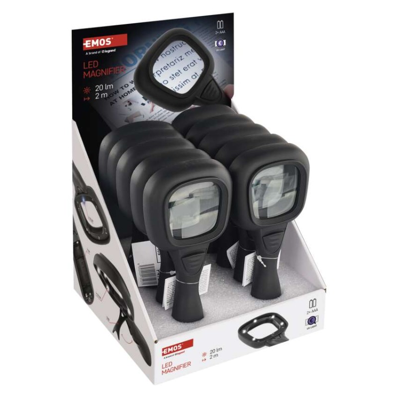 Rokas lupa ar LED/UV apgaismojumu, 10 gab., kaste