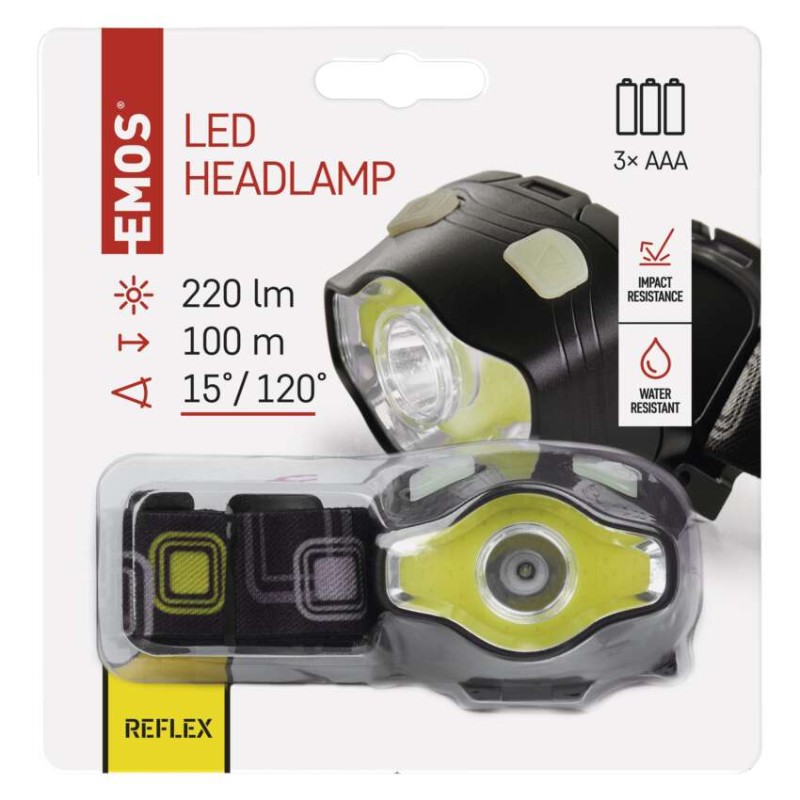 COB LED + LED Stirnlampe P3536, 220 lm, 100 m, 3x AAA