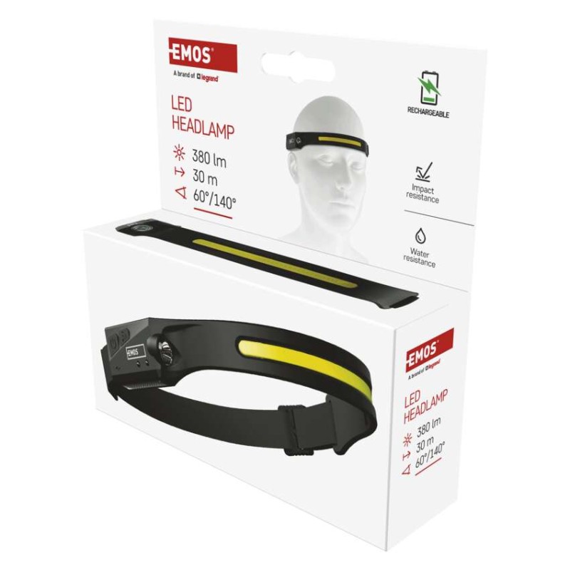 COB LED nabíjacia čelovka P3541, 380 lm, Li-Pol 1200 mAh