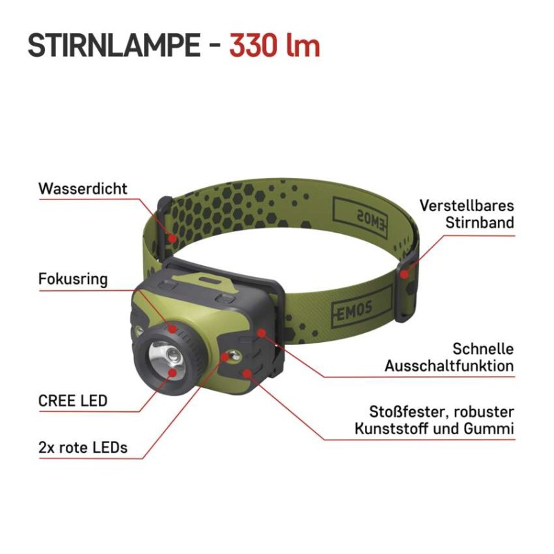 CREE LED Stirnlampe P3539, 330 lm, 3× AAA