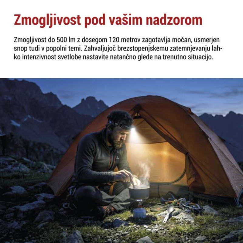 Naglavna polnilna LED svetilka P3544, 500 lm, 120 m, Li-Ion 800 mAh