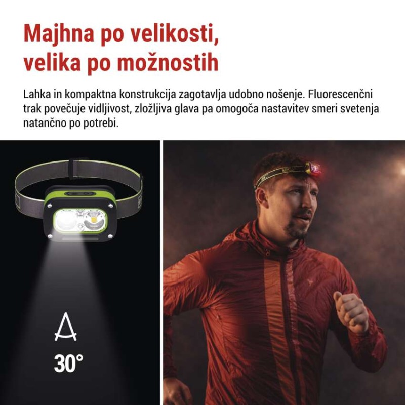 Naglavna polnilna LED svetilka, 175 lm, Li-Pol  800 mAh