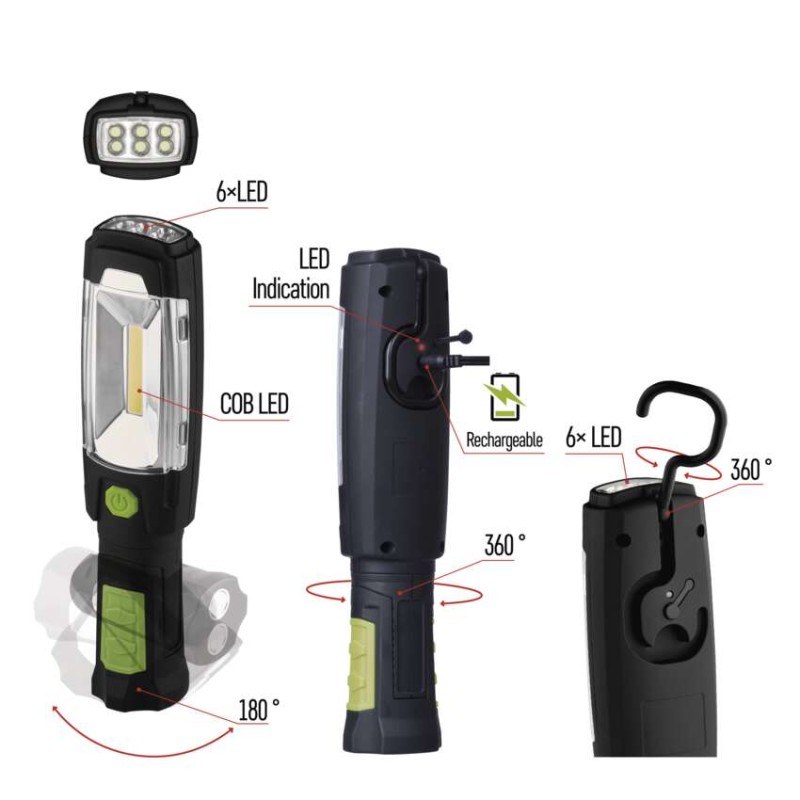 COB LED + LED aufladbare Arbeitsleuchte P4518, 380 lm,2500 mAh
