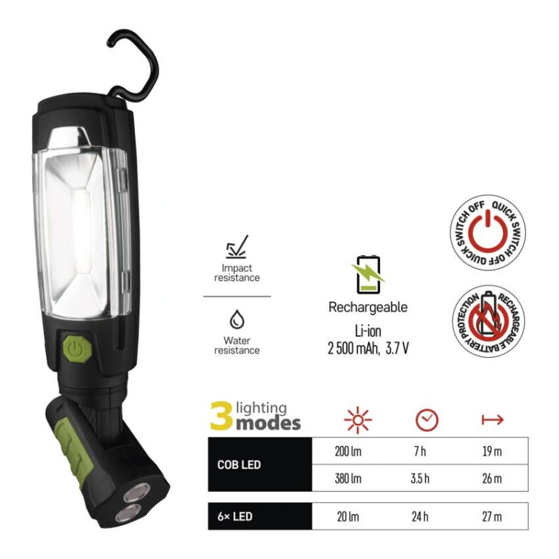 COB LED + LED aufladbare Arbeitsleuchte P4518, 380 lm,2500 mAh