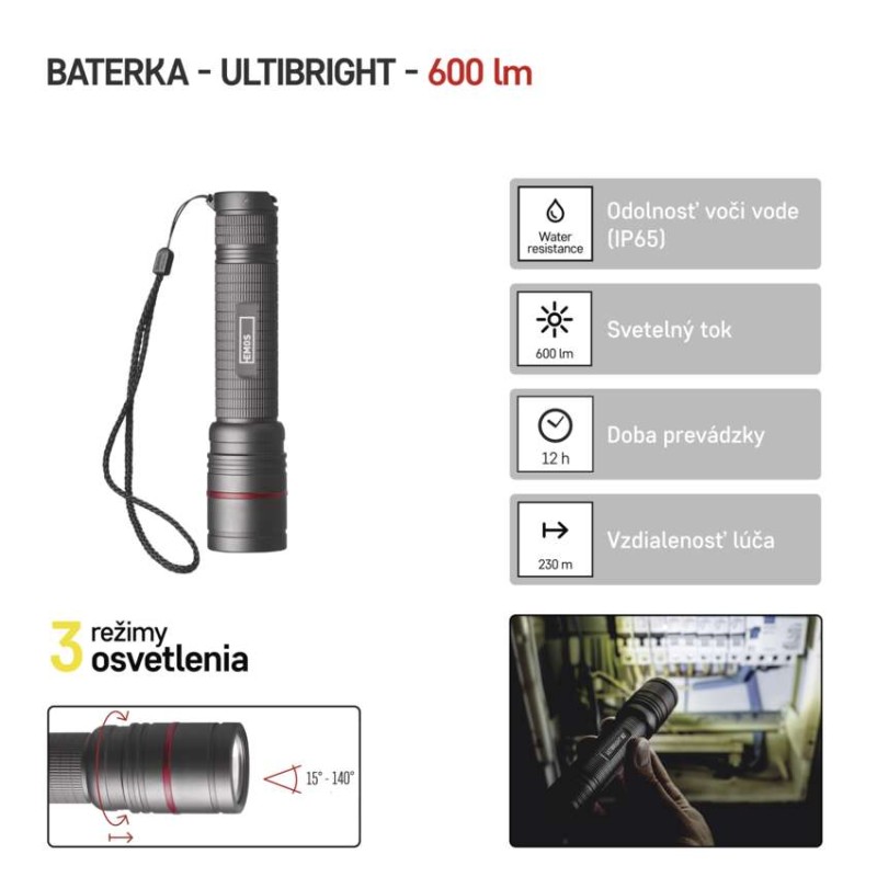 CREE LED nabíjacie kovové svietidlo Ultibright 80, 600lm