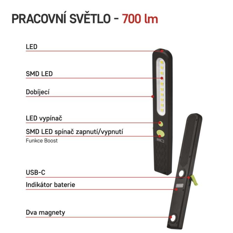 SMD LED + LED nabíjecí svítilna P4538, 700 lm, 1200 mAh