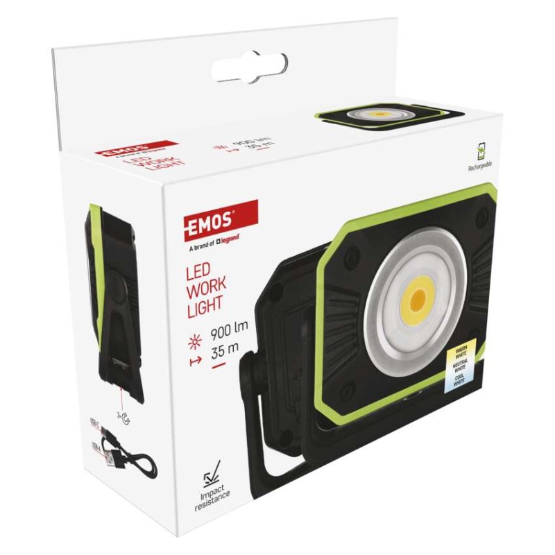 COB LED uzlādējama lampa darbam P4542, 900 lm, 4400 mAh
