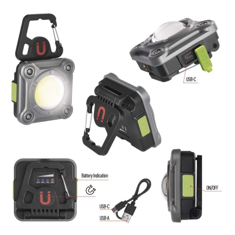 COB LED nabíjecí pracovní reflektor P4543, 1200 lm, 2000 mAh