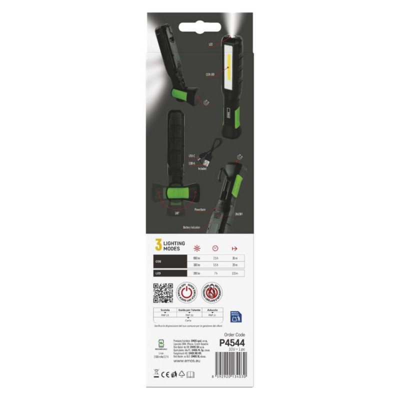 COB LED+LED uzlādējams lukturītis P4544, 800 lm, 2000 mAh