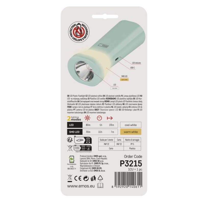 Wiederaufladbare LED-Taschenlampe, 80 lm, 800 mAh