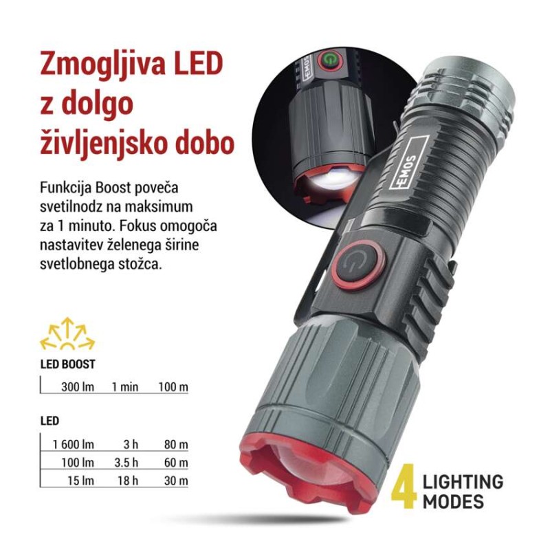 LED Polnilna svetilka kovinska 300 lm, 700 mAh