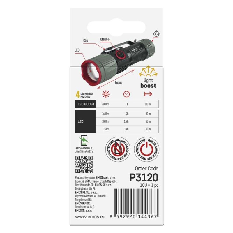 LED Polnilna svetilka kovinska 300 lm, 700 mAh