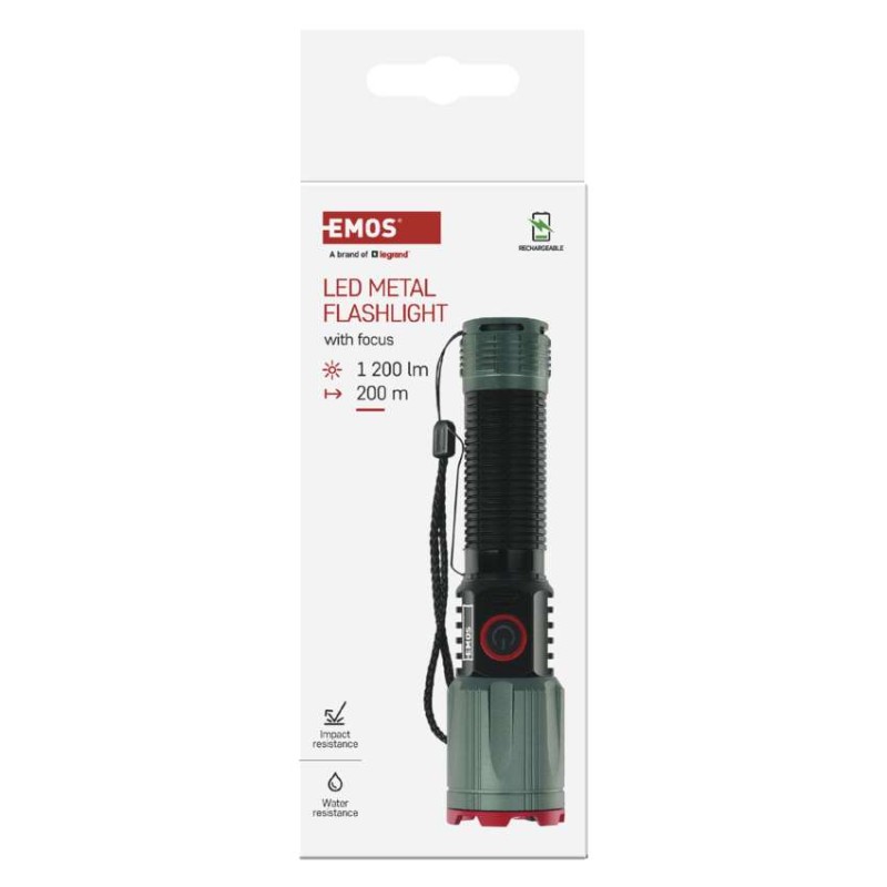 Latarka metalowa LED 1200 lm, 2200 mAh, ładowalna