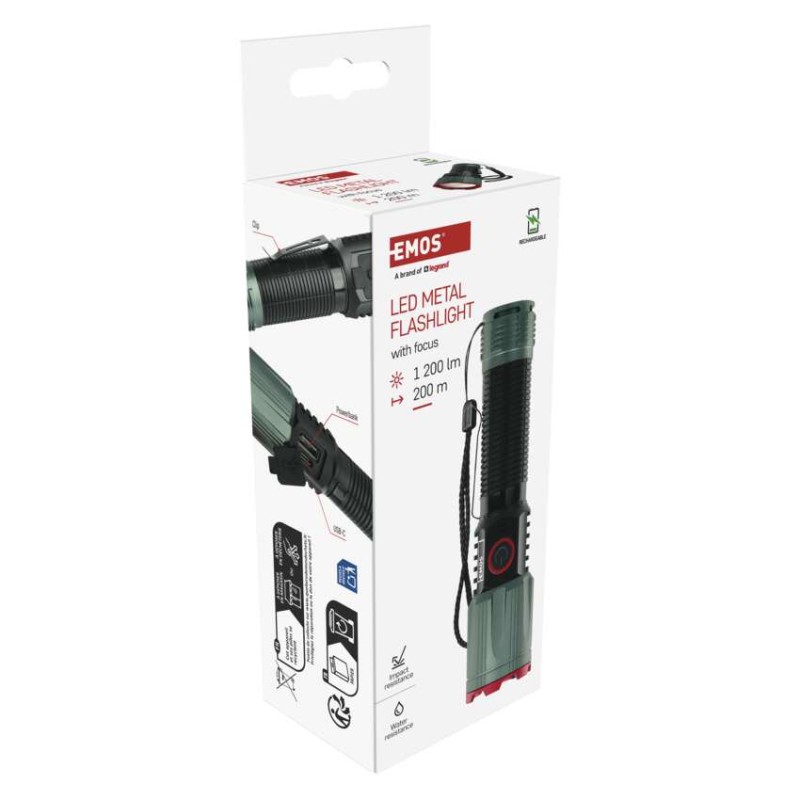 Latarka metalowa LED 1200 lm, 2200 mAh, ładowalna