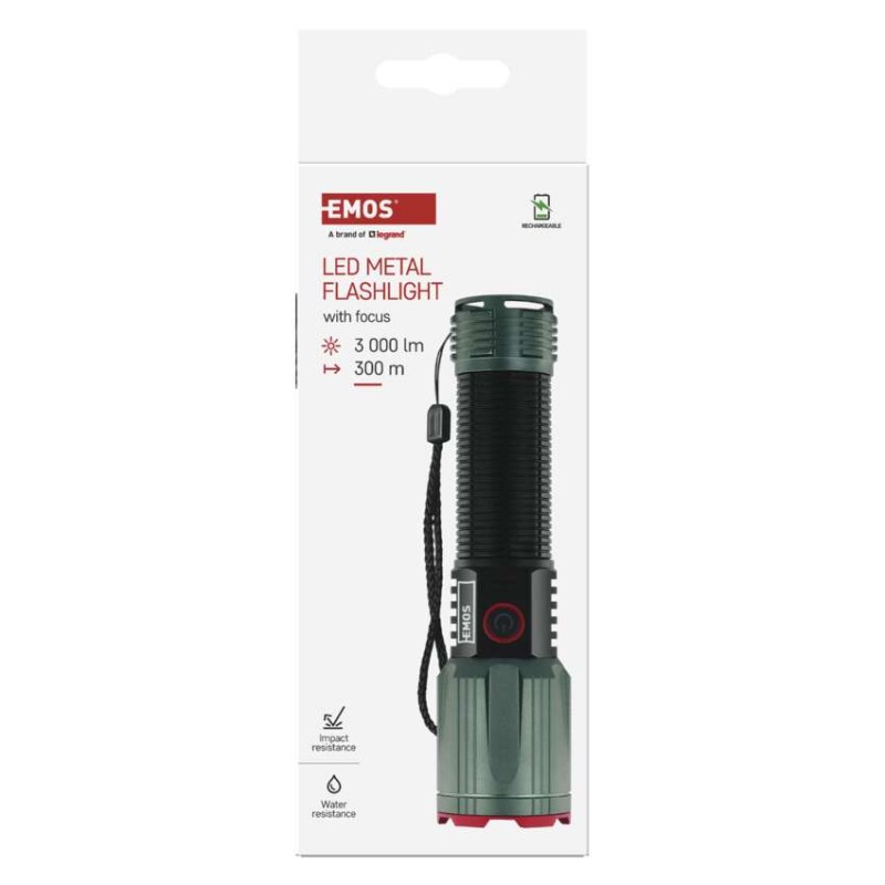 Latarka metalowa LED 3000 lm, 5000 mAh, ładowalna