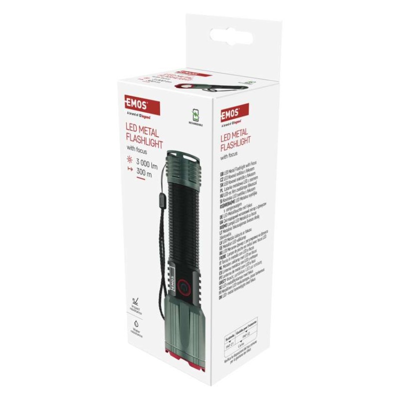 Latarka metalowa LED 3000 lm, 5000 mAh, ładowalna