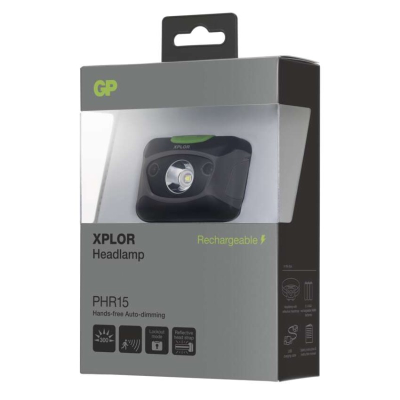 CREE LED nabíjecí čelovka GP Xplor PHR15, 300 lm