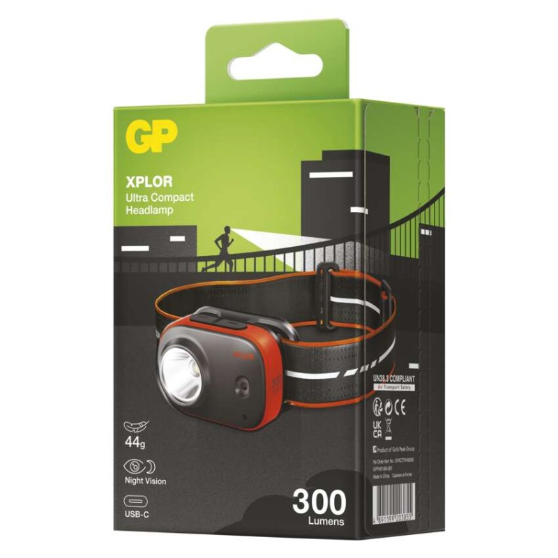 GP naglavna polnilna LED svetilka Xplor PHR16, 300 lm