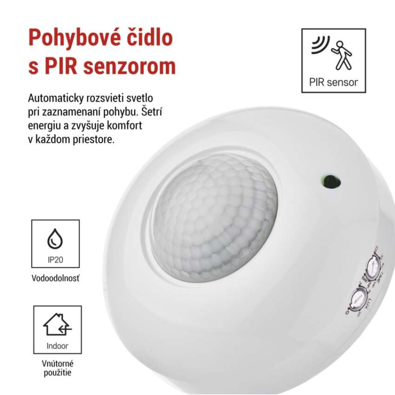 PIR senzor (pohybové čidlo) IP20 1200W, biely