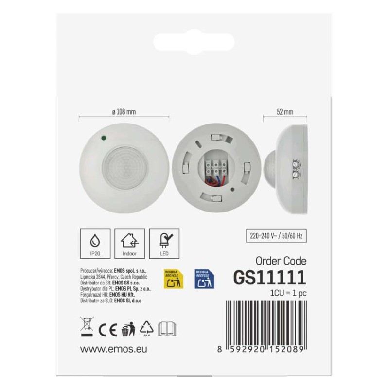 Bewegungsmelder (PIR-Sensor) IP20 1200W Weiss