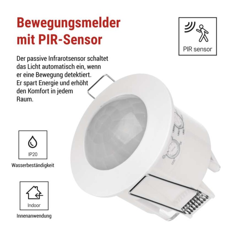 Bewegungsmelder (PIR-Sensor) IP20 1200W Weiss