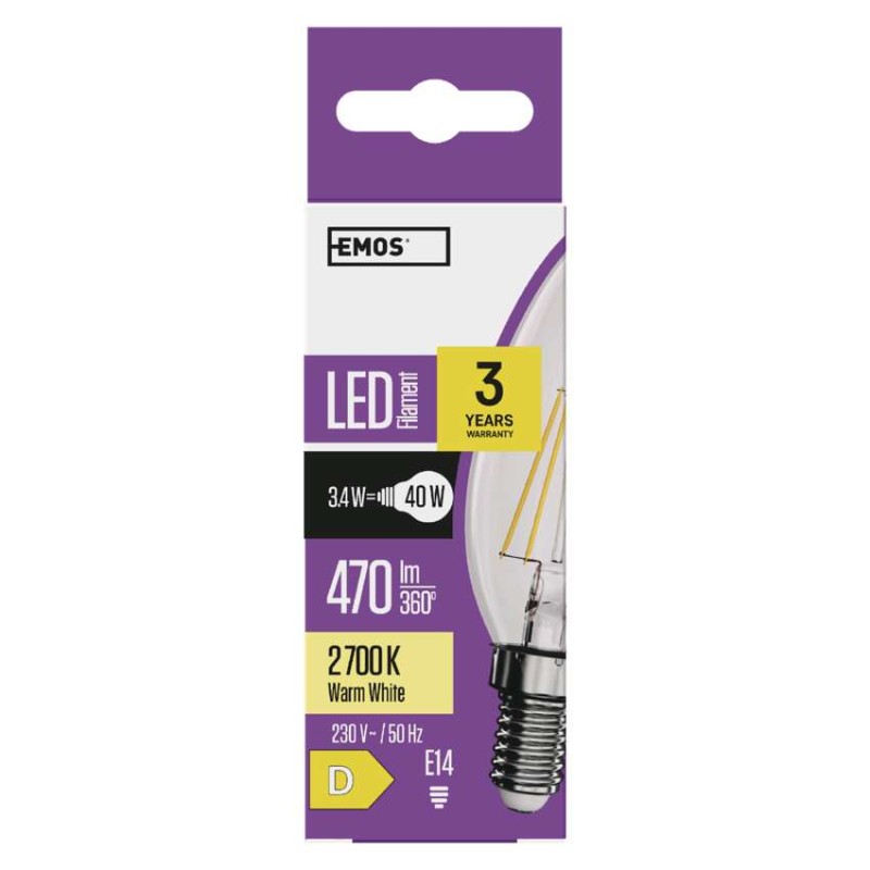 LED žarnica Filament Candle / E14 / 3,4 W (40 W) / 470 lm / toplo bela