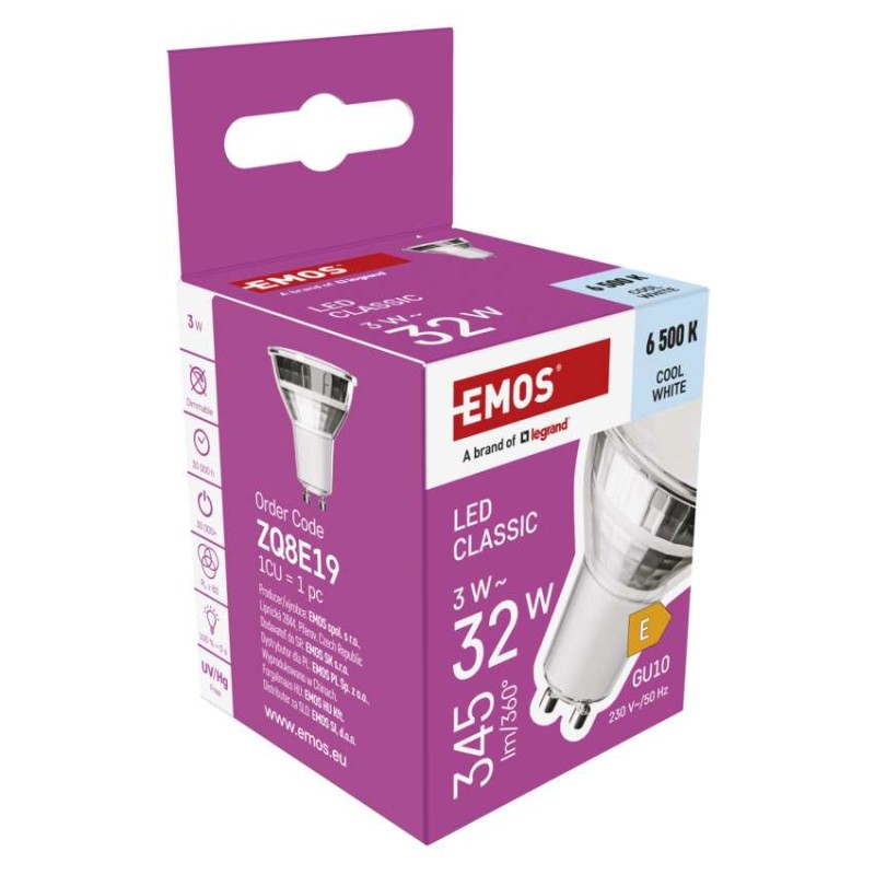 LED žarnica Classic MR16 srebro/ GU10 / 3 W (32 W) / 345 lm / Hladna bela
