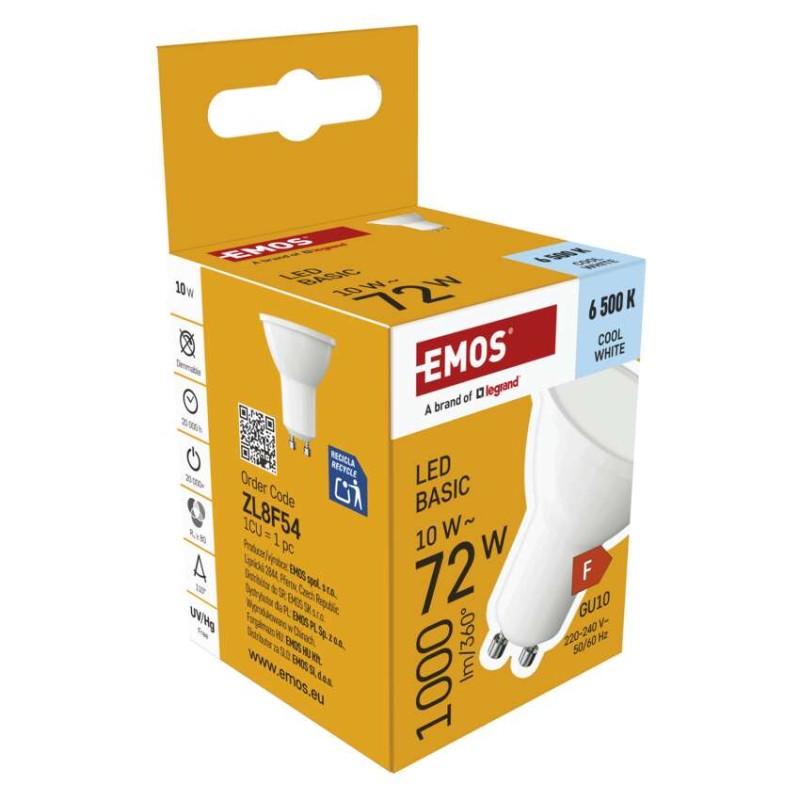 LED žarnica Basic MR16 bela/ GU10 / 10 W (72 W) / 1000 lm / Hladna bela