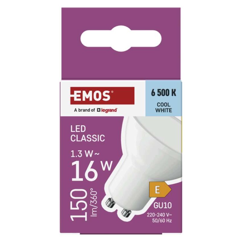 Żarówka LED Classic MR16 / GU10 / 1,3 W (16 W) / 150 lm / zimna biel