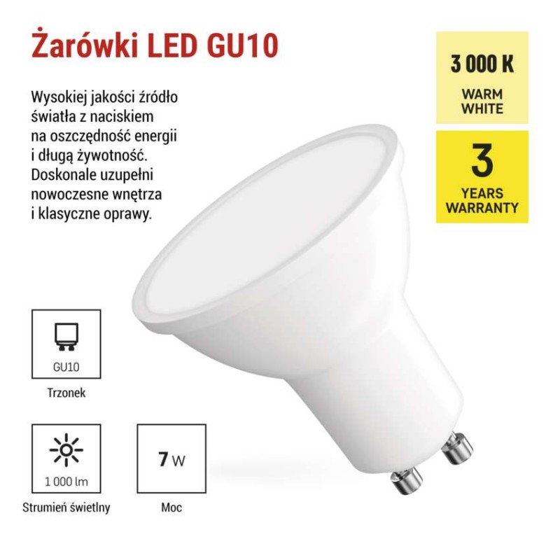 Żarówka LED Classic MR16 / GU10 / 7 W (72 W) / 1000 lm / ciepła biel