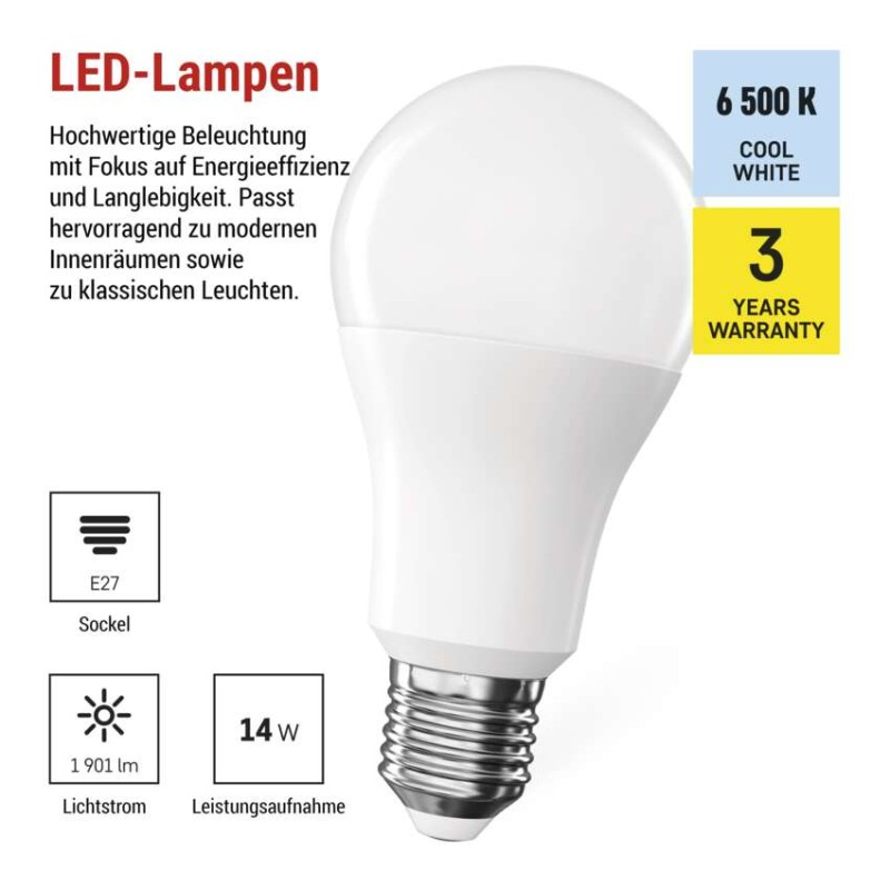 LED Lampe Classic A60 / E27 / 14 W (120 W) / 1901 lm / Kaltweiß