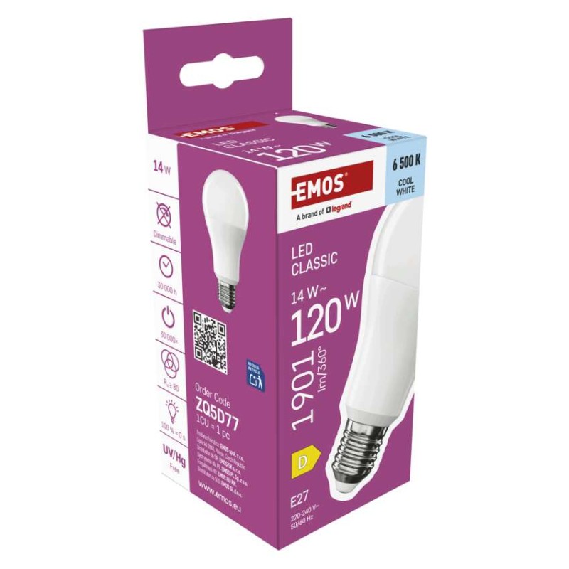LED žarnica Classic A60 / E27 / 14 W (120 W) / 1901 lm / Hladna bela