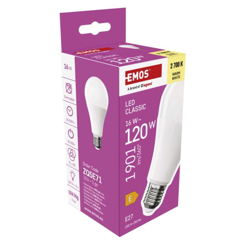 LED spuldze Classic A70 / E27 / 16 W (120 W) / 1901 lm / Silti balta