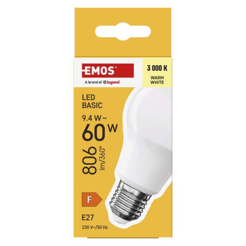 LED spuldze Basic A60 / E27 / 9,4 W (60 W) / 806 lm / Silti balta