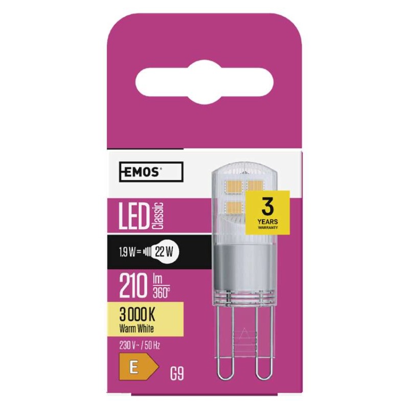 LED spuldze Classic JC / G9 / 1,9 W (22 W) / 210 lm / silti balta
