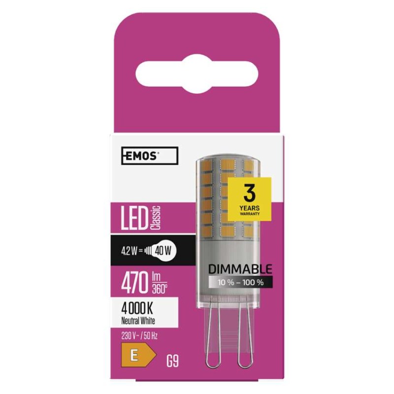 LED spuldze Classic JC / G9 / 4,2 W (40 W) / 470 lm / neitrāli balta