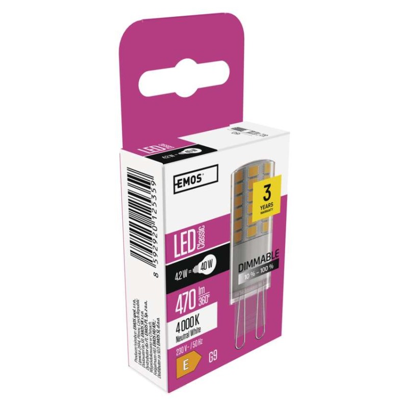 LED spuldze Classic JC / G9 / 4,2 W (40 W) / 470 lm / neitrāli balta