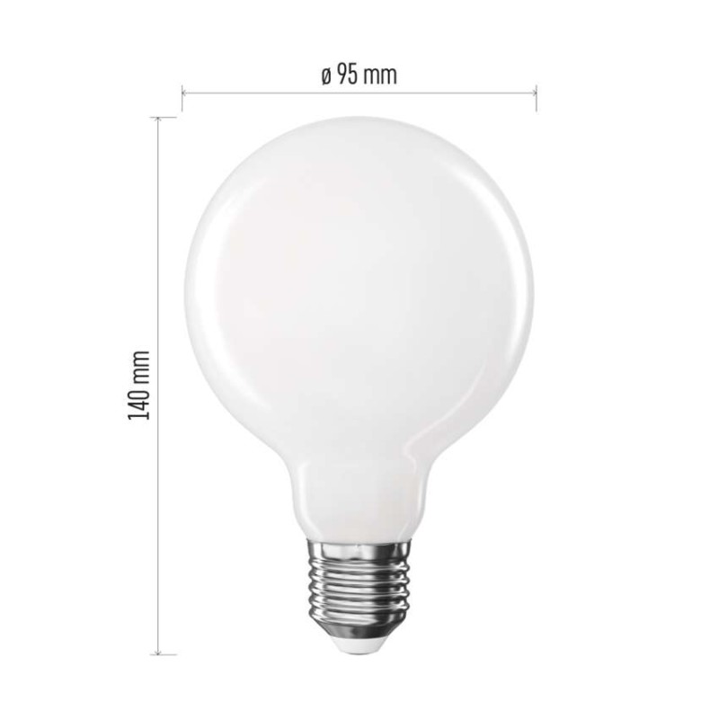 LED spuldze Filament G95 / E27 / 7,8 W (75 W) / 1055 lm / Silti balta