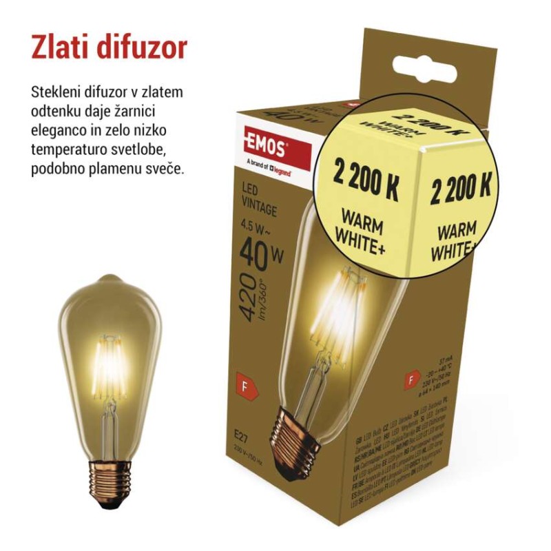 LED žarnica Vintage ST64 / E27 / 4,5 W (40 W) / 420 lm / Toplo bel