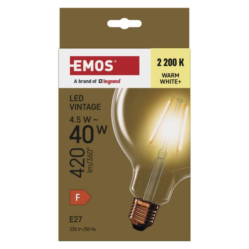 LED spuldze Vintage G125 / E27 / 4,5 W (40 W) / 420 lm / Silti balta