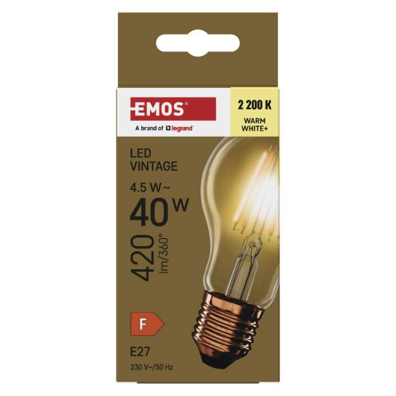 Żarówka LED Vintage A60 / E27 / 4,5 W (40 W) / 420 lm / 420 lm / Ciepła biel