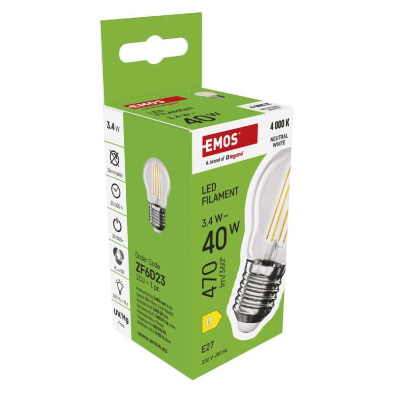 LED izzó Filament Mini Globe / E27 / 3,4 W (40 W) / 470 lm / Természetes fehér